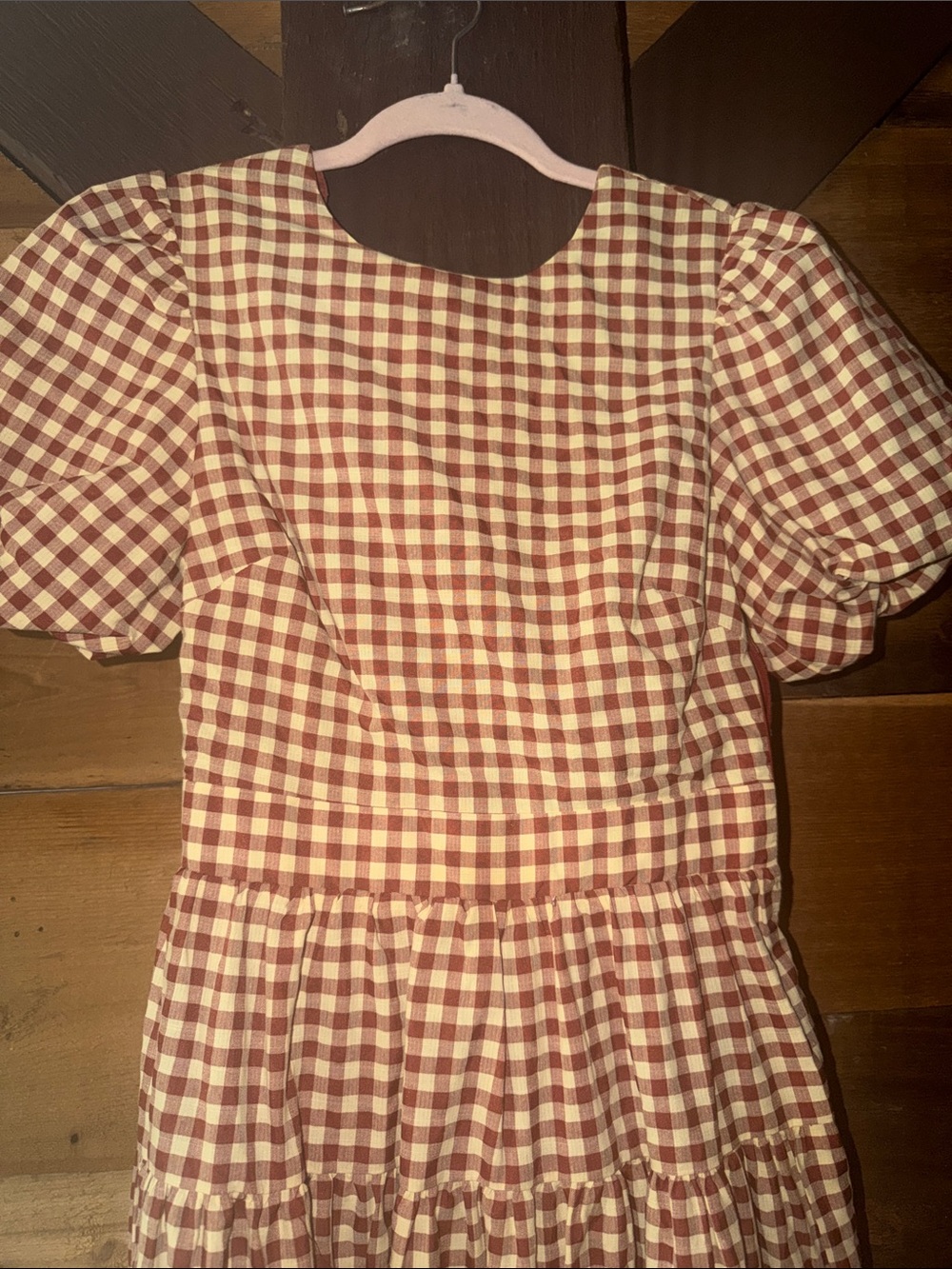 En Saison Red and Cream Gingham Puff-Sleeve Dress